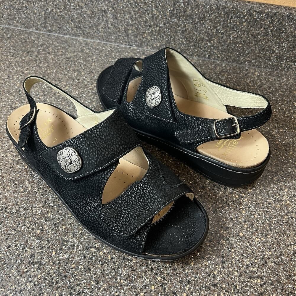 Hallux by Fidelio Black Leather Sandals Womens EU 41 US 10.5 Sling Back Open Toe